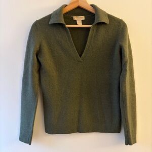 Free shipping! 100% Cashmere vintage green collared sweater - Small